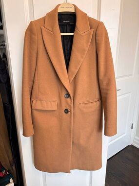 Zara Camel Single-Breasted Wool-Blend Trench Coat
